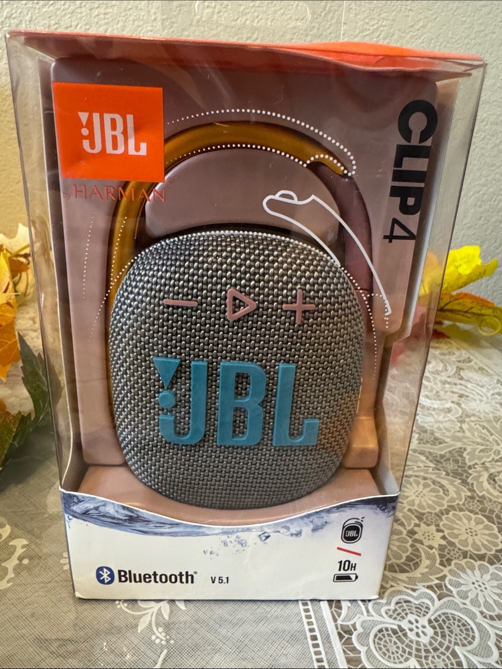 JBL Clip 4 Portable Bluetooth Speaker - Gray with Teal Logo and Pink Buttons
